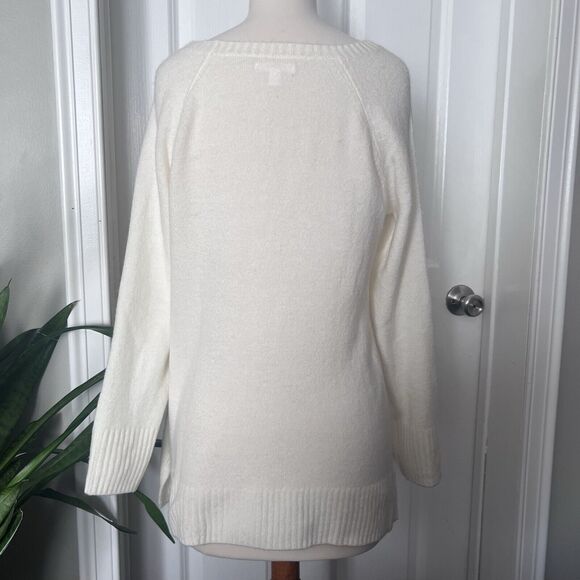 Lauren Conrad Sweater Medium Sequin Flamingo White Crewneck Split Sides Bling - Picture 2 of 8